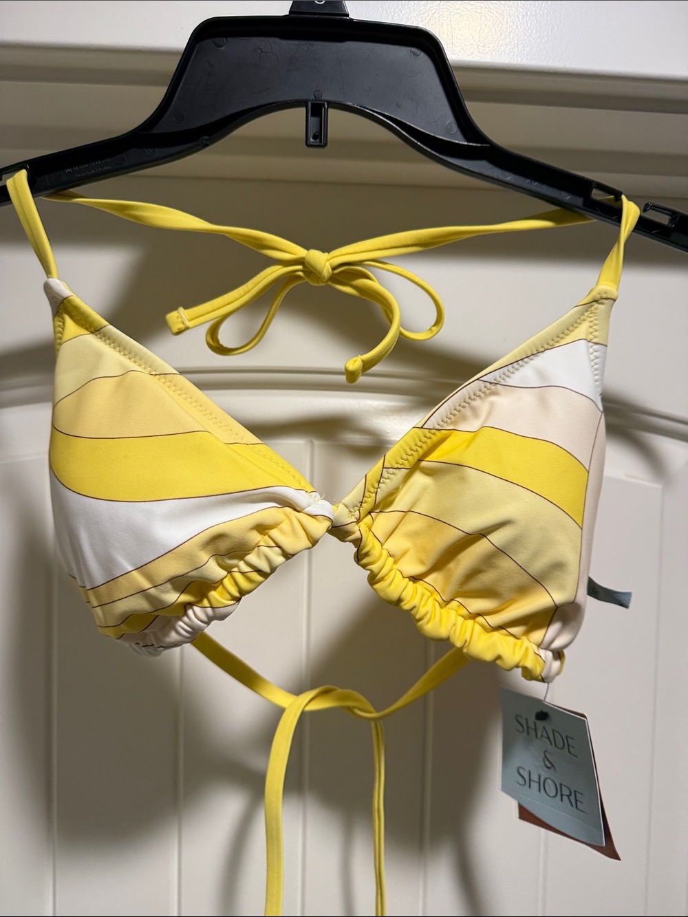 Shade & Shore Reversible Yellow and Cream Striped Triangle Bikini Top